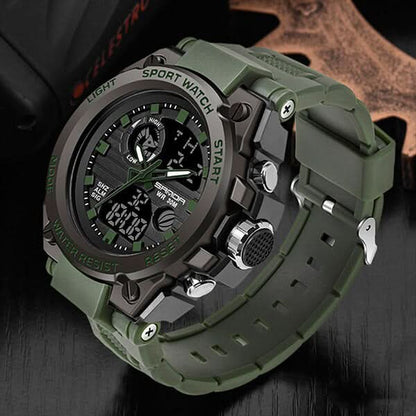 Tactical Sports Watch Dual Time Zone Analog Digital Display with Alarm Stopwatch LED Backlight for Men Outdoor Training Adventure Travel Eve