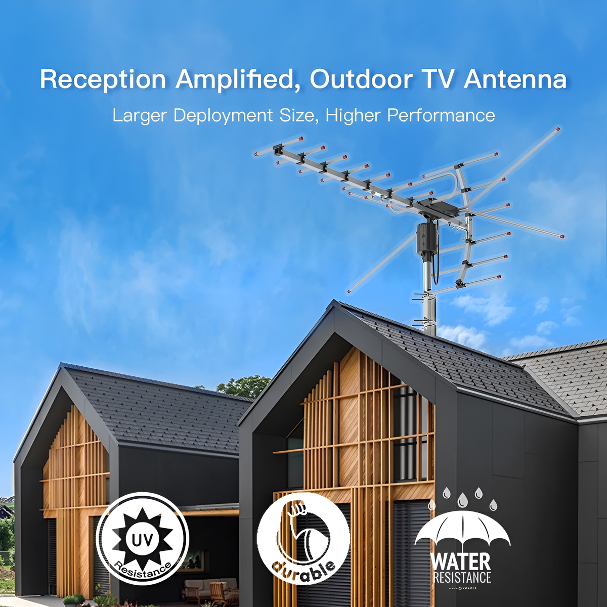 Antena de TV HD para exteriores | Rotación de 360 grados con procesador de señal inteligente | Diseño resistente a la intemperie para una recepción nítida