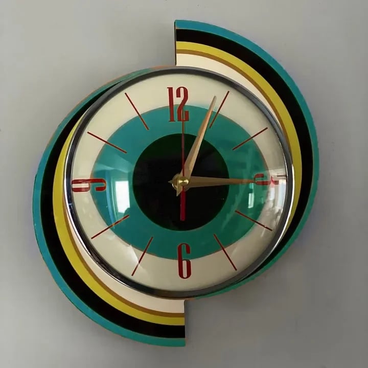 Handcrafted Sunburst Wall Clock Mid-Century Modern Design 16 Inch Silent Battery Operated Decorative Timepiece for Living Room Bedroom