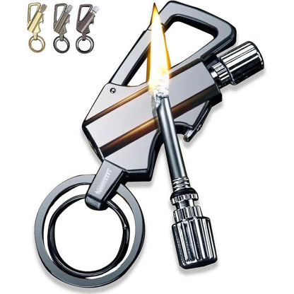 Llavero con encendedor recargable y abrebotellas, aleación de zinc, 3.5 pulgadas, resistente al agua y al viento, EDC, negro, plata, oro, para camping y senderismo, S