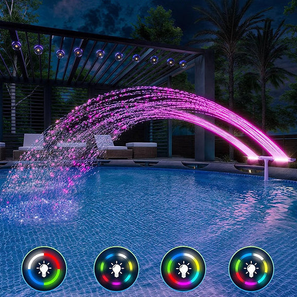 Solar Pool Fountain with Color-Changing LED Lights Dual Arc Spray 18-Light RGB Auto-Dusk Wireless Rechargeable for Intex Bestway Above Groun