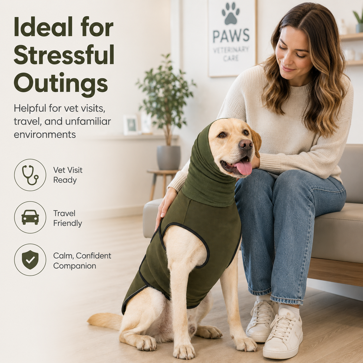 Ortekor Dog Calming Shirt for Fireworks & Thunderstorms - Anxiety Relief Wrap with Ear-Covering Hood for Vet Visits, Travel & Night Walks