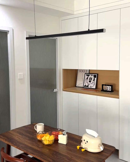 Suspended LED Strip Fixture for Countertop Islands – Dimmable Metal Bar Light with Remote in Matte or Gloss White – 39 to 102 in Adjustable