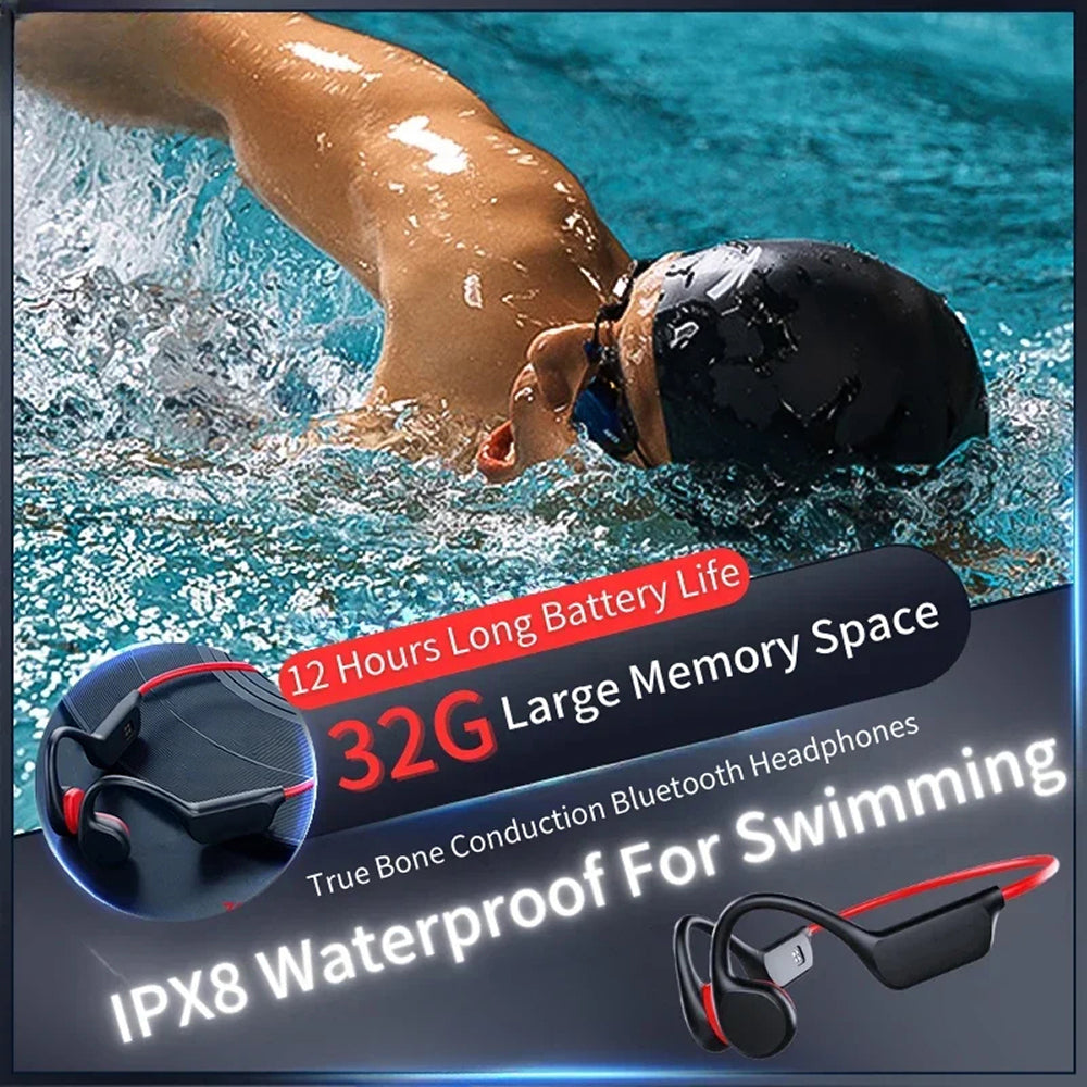 Bone Conduction Swim Headphones with 32GB Storage & IPX8 Waterproof Rating for Pool Training, Open Water Swimming, Running & Cycling