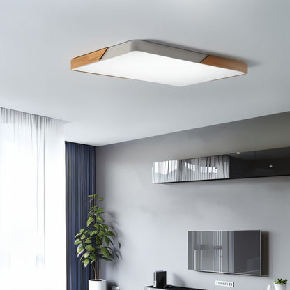 LED Flush Mount Fixture with Wood Accent 16 in Round for Bedroom Office Living Room Contemporary Low Profile Overhead Lamp Natural Finish In