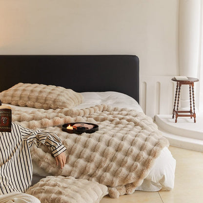 Plush Faux Fur Throw Blanket 63x79 Inches Soft Oversized Lap Coverlet for Sofa Bed Couch Lounge Chair Reading Nook Winter Warmth Home Accent
