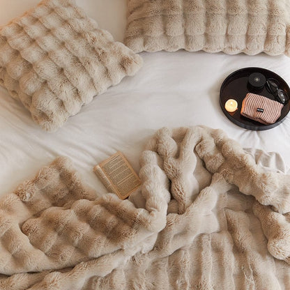 Plush Faux Fur Throw Blanket with Silky Soft Texture for Couch, Bed & Living Room Decor in Multiple Colors