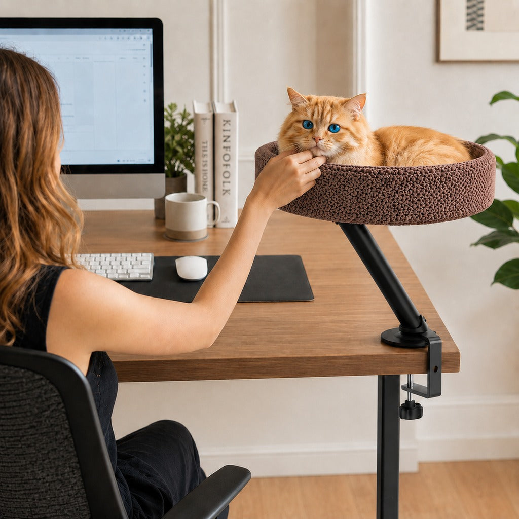 Ortekor Desk Mounted Cat Bed Perch for Home Office - Space Saving Elevated Cat Lounger with Soft Breathable Fabric for Cats to Relax Beside Your Workspace