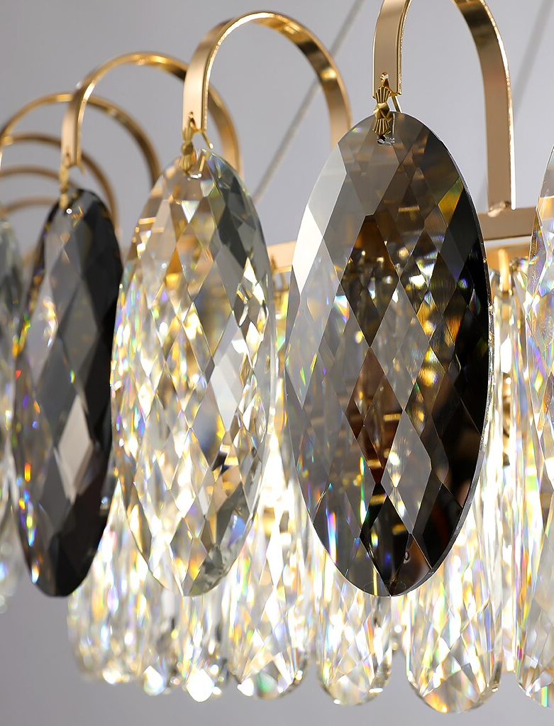 Dimmable Crystal Chandelier for Dining Room & Living Room – Adjustable Chain, Faceted Prisms, Multiple Sizes – Round & Rectangle