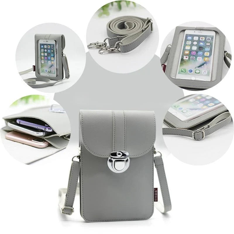 Crossbody Phone Bag Touchscreen Window PU Leather Card Pockets