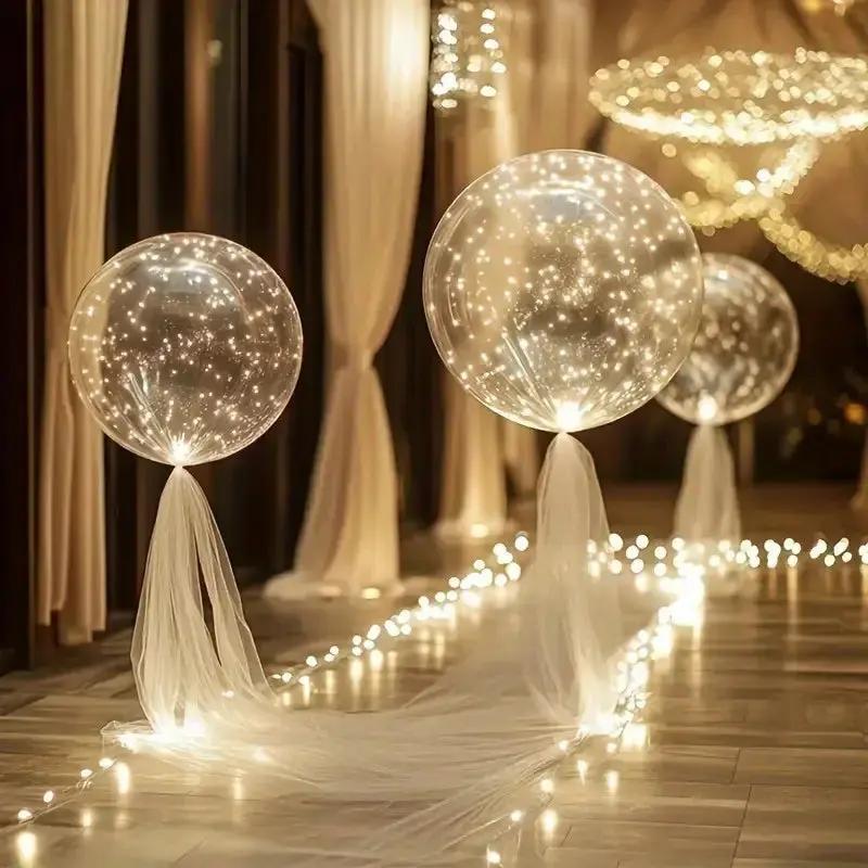 Illuminated Clear Balloons with Warm White LED String Lights 18 Inch Set of 10 Battery Powered for Birthdays Weddings Baby Showers Garden Pa