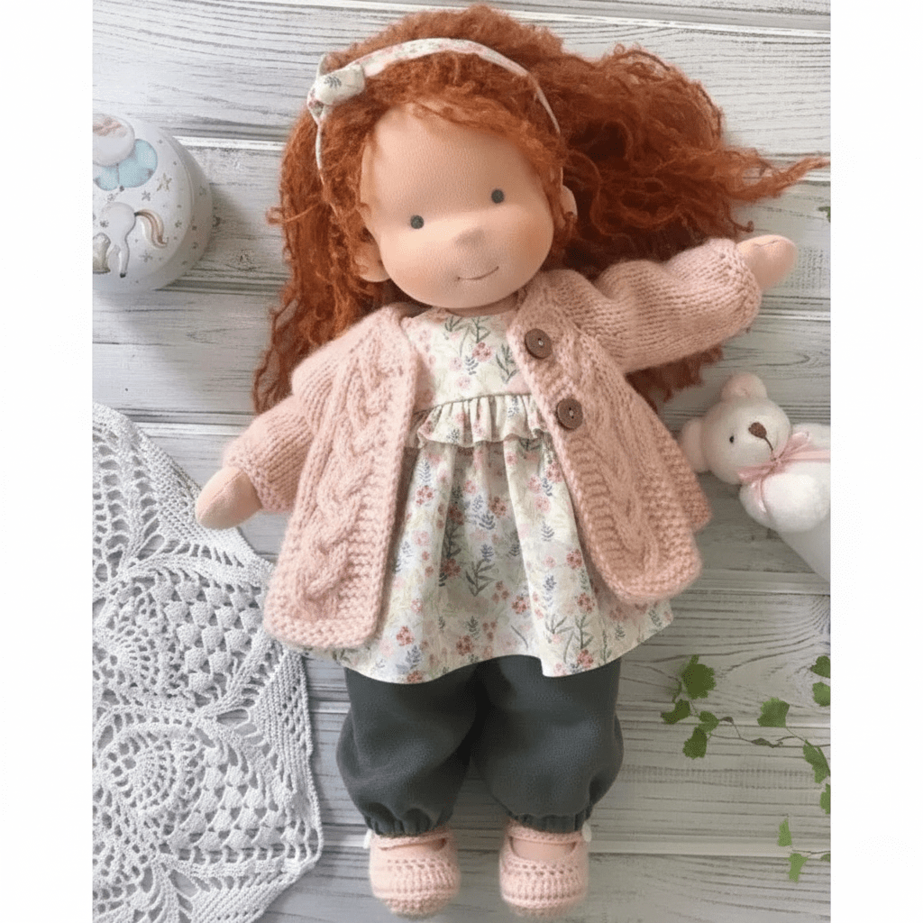 Handmade Cotton Waldorf Doll – Soft Cloth Baby Doll for Toddlers & Preschoolers – Natural Fabric Stuffed Toy for Imaginative Play, Sensory