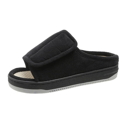 Adjustable Open-Toe Slippers for Swollen Feet with Hook-and-Loop Closure, Extra-Wide Fit, Cushioned Insole, Non-Slip Rubber Sole