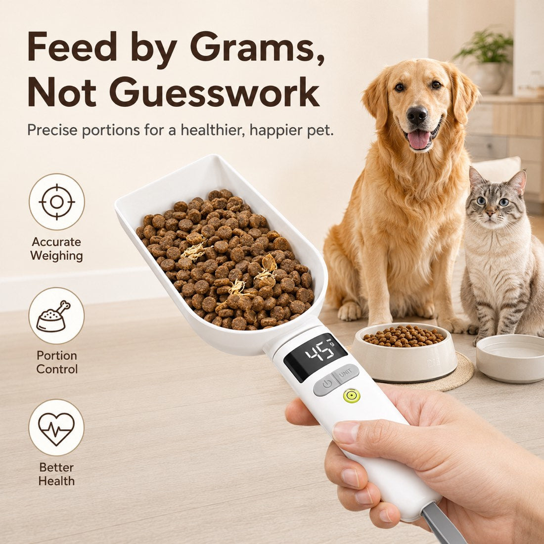 Ortekor Digital Pet Food Measuring Spoon - Precision Portion Control for Cats & Dogs | Coffee, Baking & Kitchen Prep