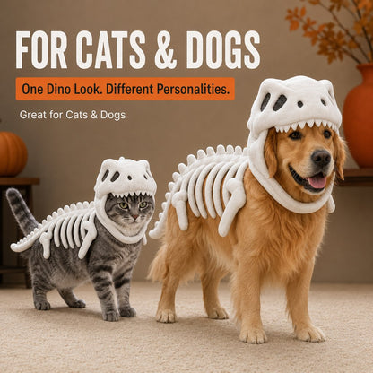 Ortekor Plush Dinosaur Skeleton Pet Costume for Cats & Dogs - Face-Open Halloween Outfit for Parties & Photos