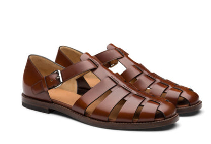 Closed-Toe Leather Sandals for Men with Adjustable Buckle Strap | Summer Casual Footwear | Breathable Open Design | Rubber Sole