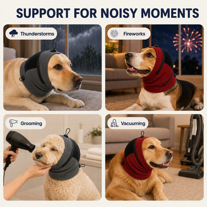 Ortekor Adjustable Dog Calming Hoodie Ear Wrap for Fireworks, Thunderstorms & Grooming - Helps Soften Sudden Sounds with a Secure Fit