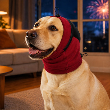 Ortekor Adjustable Dog Calming Hoodie Ear Wrap for Fireworks, Thunderstorms & Grooming - Helps Soften Sudden Sounds with a Secure Fit