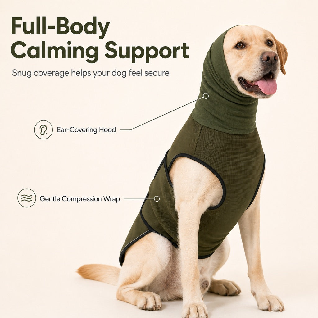 Ortekor Dog Calming Shirt for Fireworks & Thunderstorms - Anxiety Relief Wrap with Ear-Covering Hood for Vet Visits, Travel & Night Walks