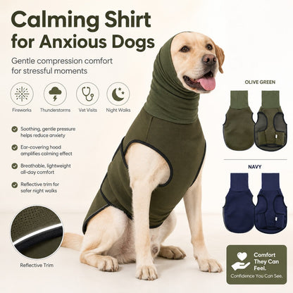 Ortekor Dog Calming Shirt for Fireworks & Thunderstorms - Anxiety Relief Wrap with Ear-Covering Hood for Vet Visits, Travel & Night Walks
