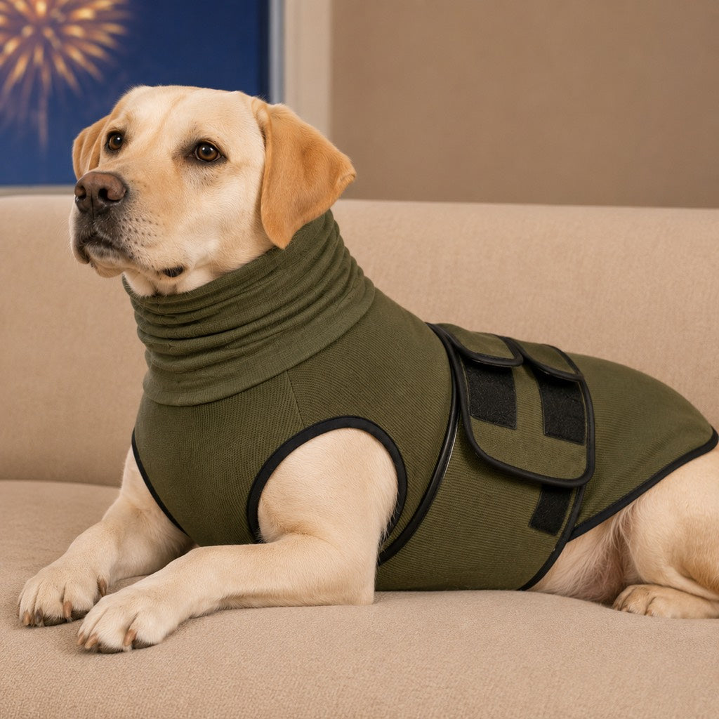 Ortekor Dog Calming Shirt for Fireworks & Thunderstorms - Anxiety Relief Wrap with Ear-Covering Hood for Vet Visits, Travel & Night Walks