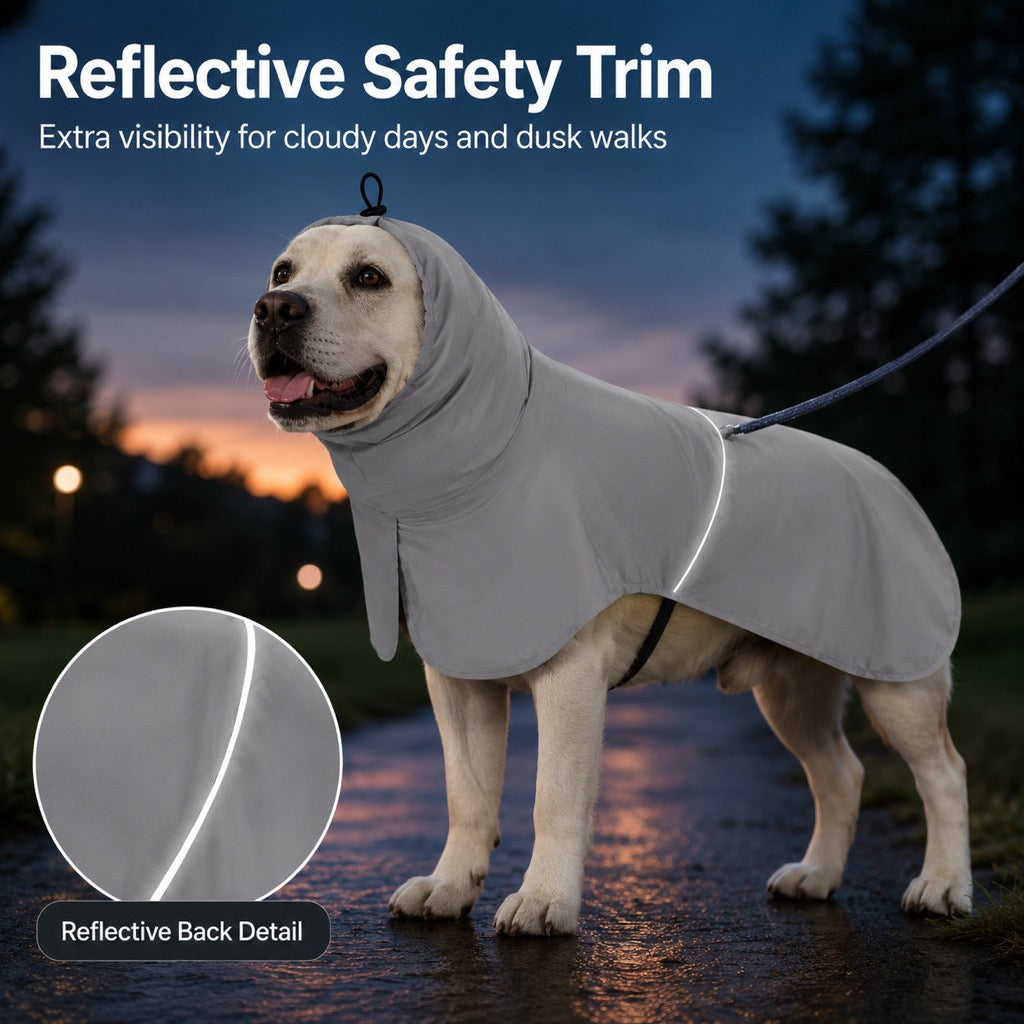 Ortekor Hooded Dog Sun & Rain Cape for Summer Walks - Lightweight Neck-to-Back Coverage for Drizzle, Wind & Sunny Outdoor Days