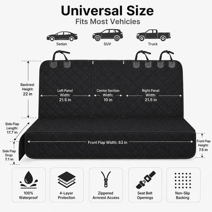 Ortekor Waterproof Dog Car Back Seat Cover for Road Trips - Protects from Mud, Fur & Scratches