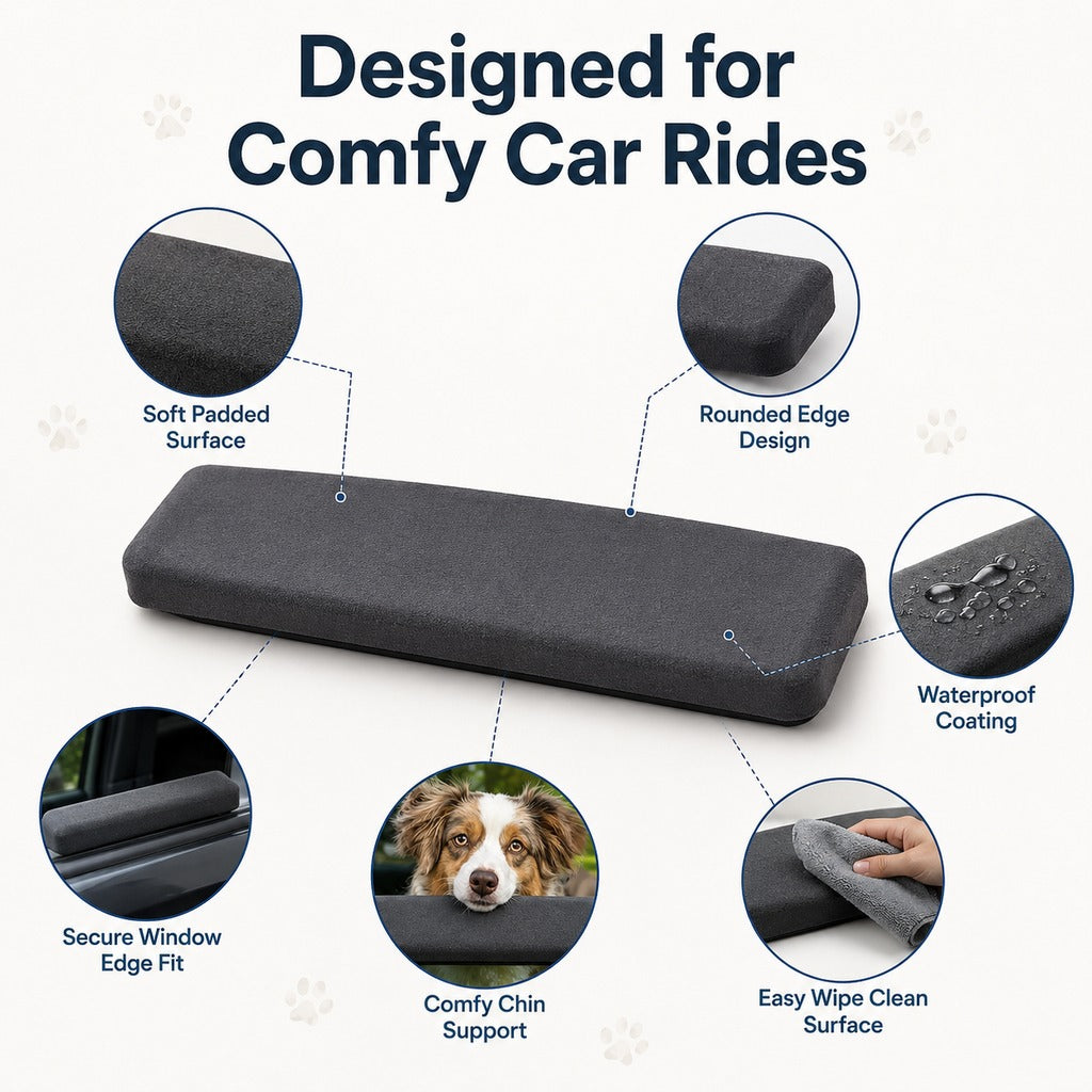 Ortekor Dog Car Window Chin Rest Cushion for Road Trips - Soft Window Edge Support for Dogs, Helps Protect Paws & Car Door Trim
