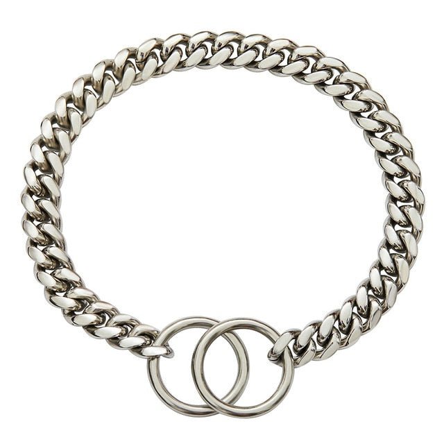 Polished Metal Chain Link Training Collar for Large Dogs – Rust-Resistant Steel, Cuban Link Design for Power Breeds