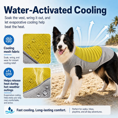Ortekor Water-Activated Dog Cooling Vest for Summer Walks & Hikes - Breathable Heat-Relief Vest with Ice Pack Pocket