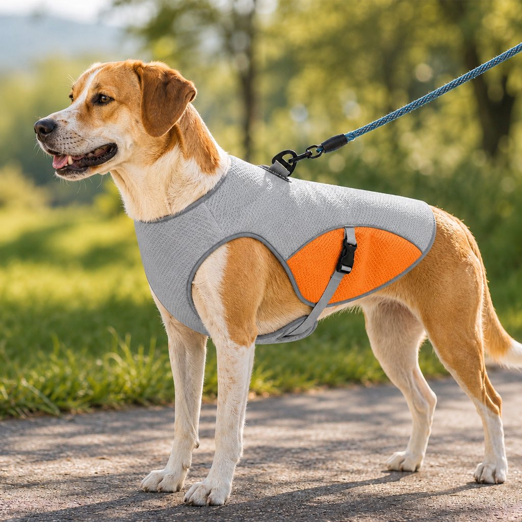 Ortekor Dog Cooling Vest for Summer Walks - Wet-to-Cool Lightweight Jacket with Leash Ring for Hot Weather Outdoor Comfort