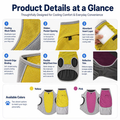 Ortekor Water-Activated Dog Cooling Vest for Summer Walks & Hikes - Breathable Heat-Relief Vest with Ice Pack Pocket