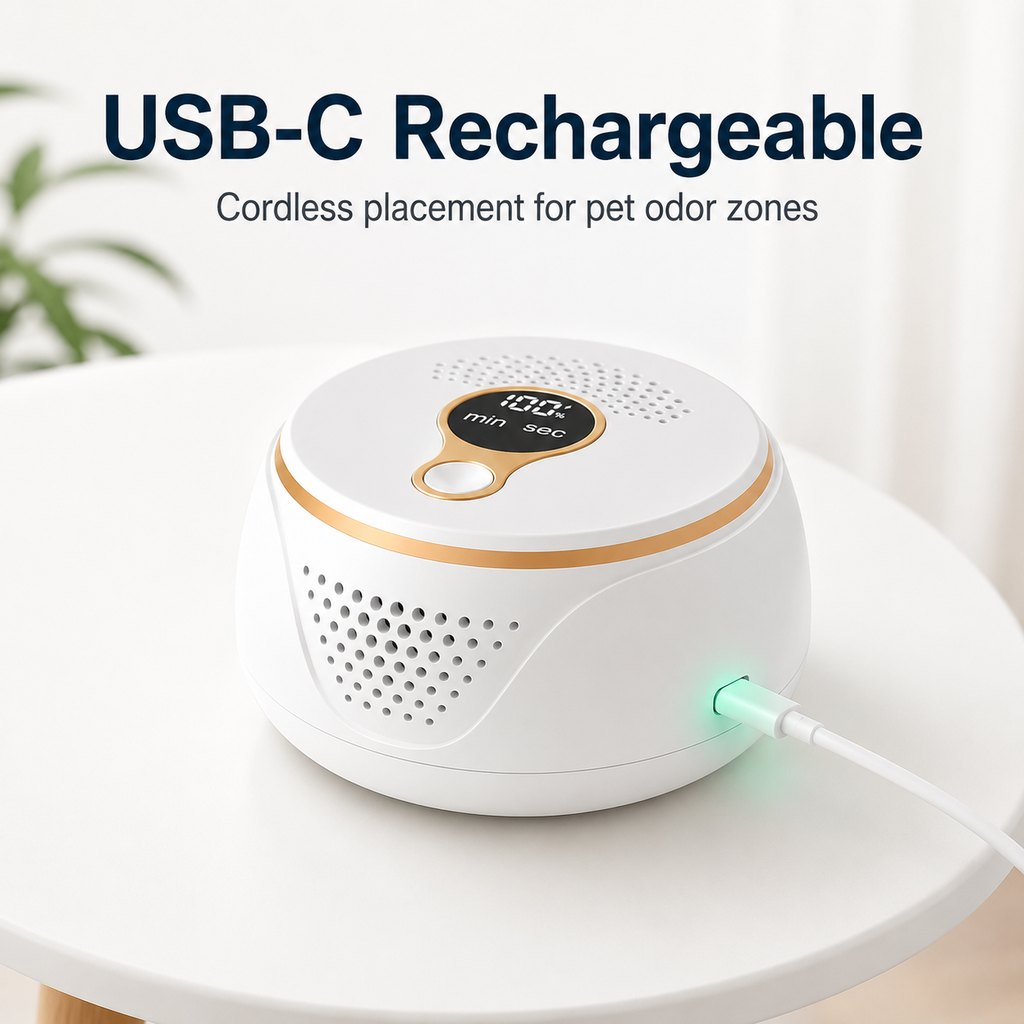 Ortekor Rechargeable Ozone Pet Odor Deodorizer for Litter Box & Empty Crate Areas – USB-C Odor Treatment Device for Unoccupied Small Spaces