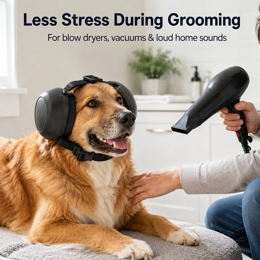 Ortekor Dog Noise-Reducing Ear Muffs for Fireworks, Thunderstorms & Grooming - Adjustable Anxiety Comfort Ear Protection for Medium & Large Dogs