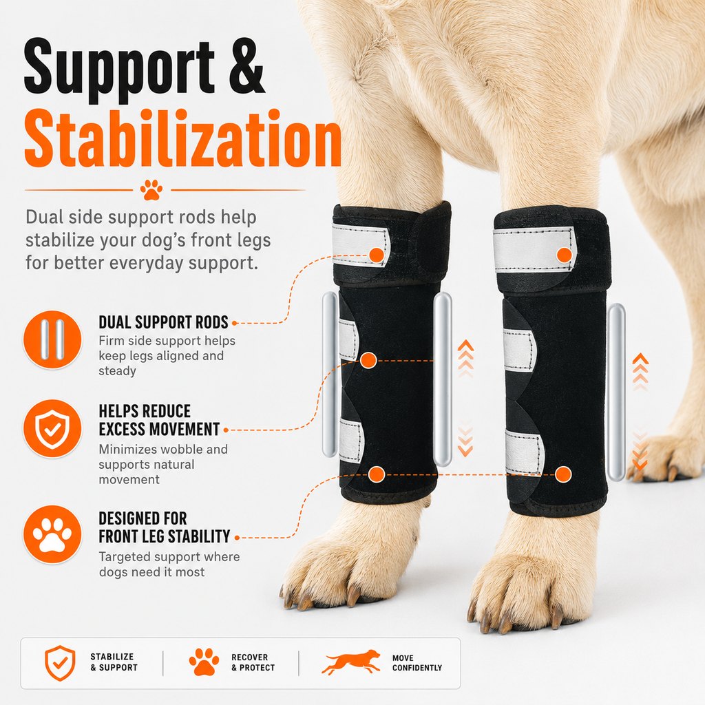 Ortekor Dog Front Leg Brace for Weak or Injured Legs - Adjustable Support for Stability, Recovery & Daily Walking Comfort