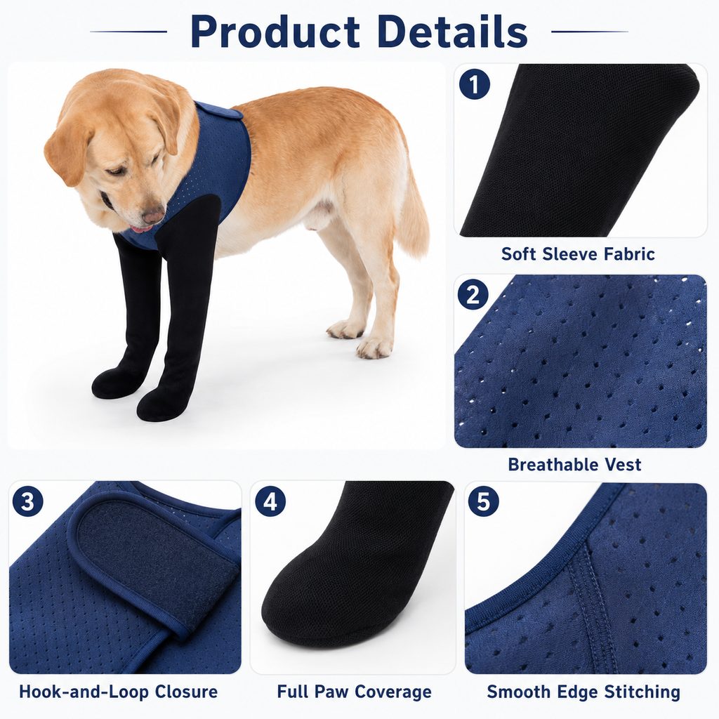 Ortekor PawGuard Dual Front Leg Recovery Sleeves for Dogs - Cone-Free Anti-Lick Protection for Post-Surgery, Scratching & Sensitive Front Legs