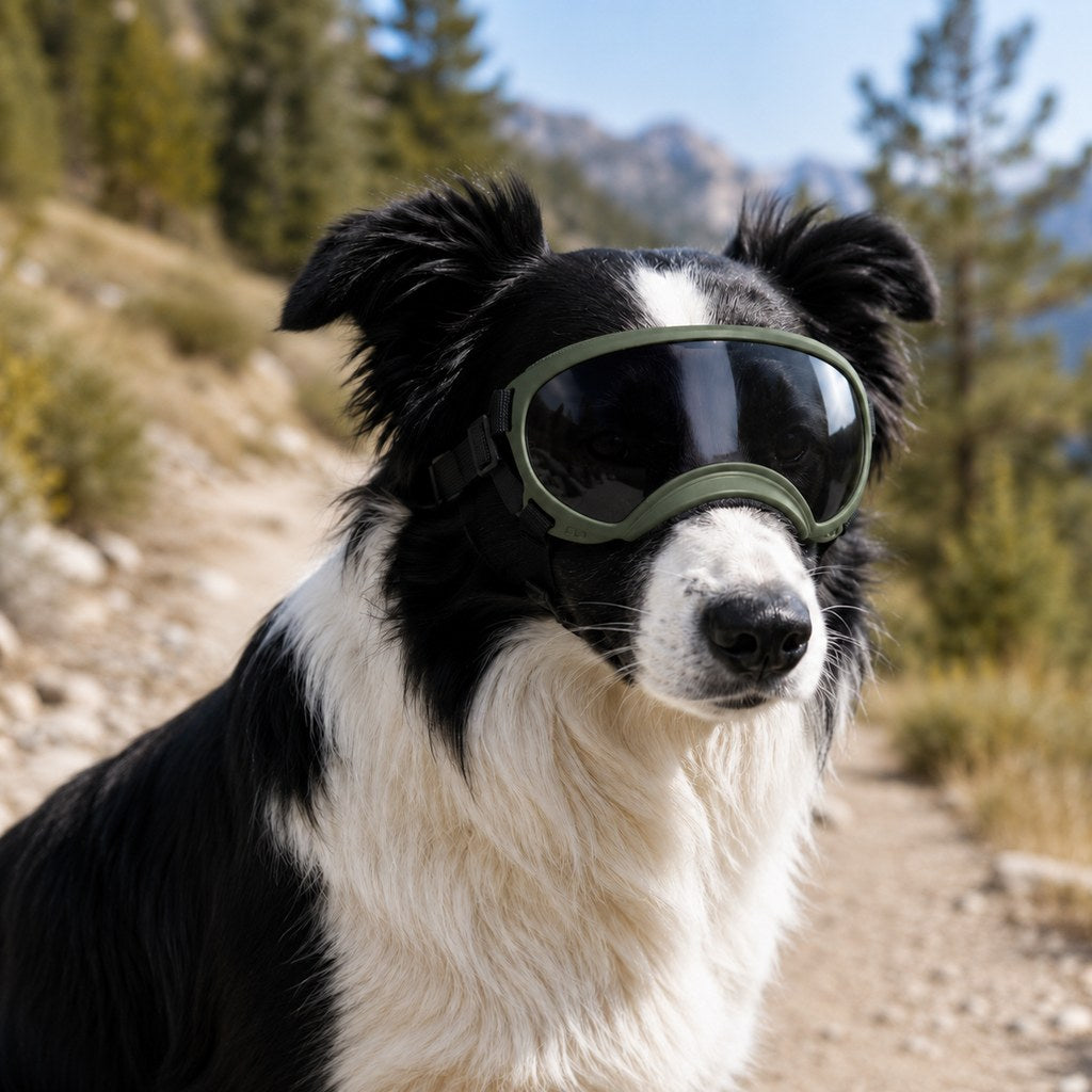 Ortekor Photochromic Dog Goggles for Hiking & Car Rides - Adjustable Wind, Dust & Debris Coverage