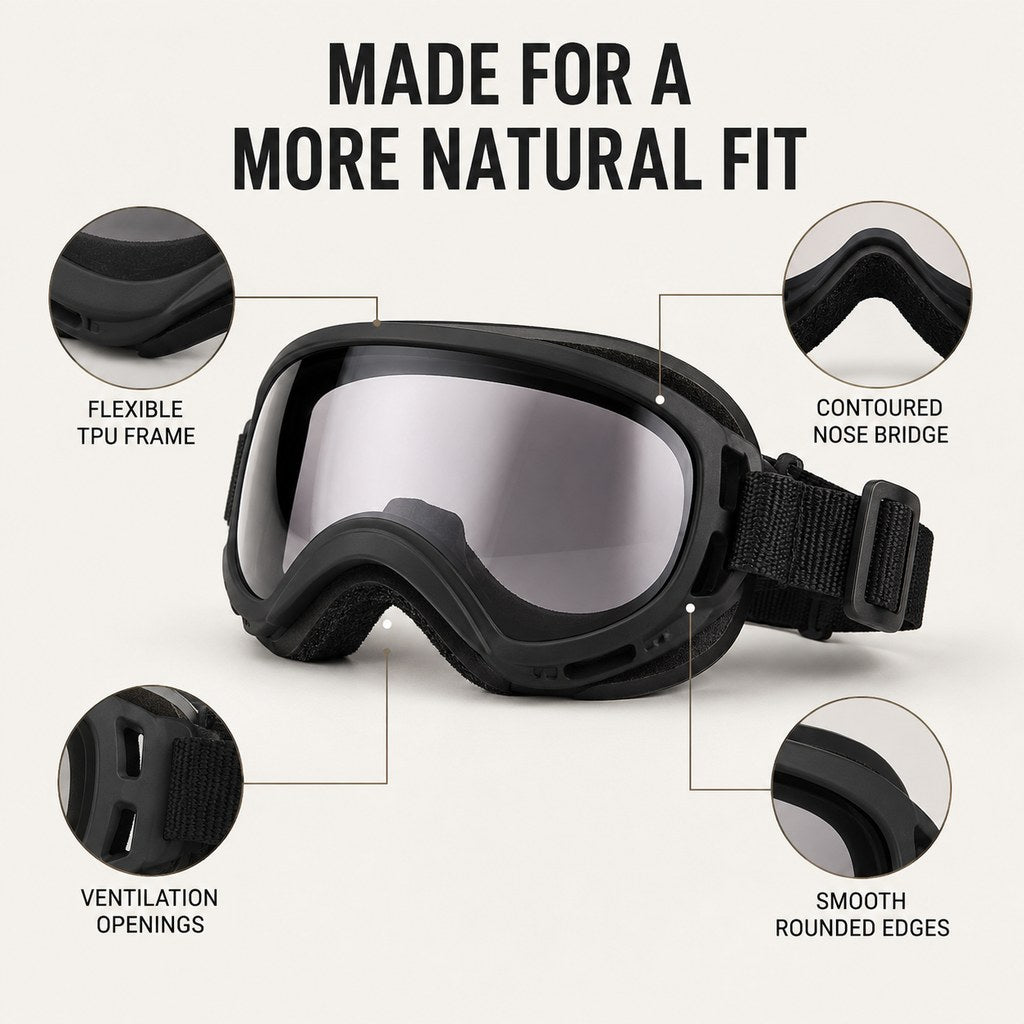 Ortekor Photochromic Dog Goggles for Hiking & Car Rides - Adjustable Wind, Dust & Debris Coverage