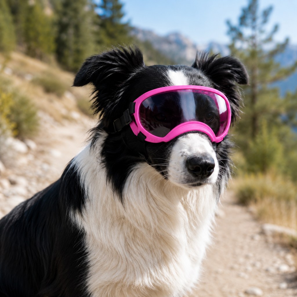 Ortekor Photochromic Dog Goggles for Hiking & Car Rides - Adjustable Wind, Dust & Debris Coverage