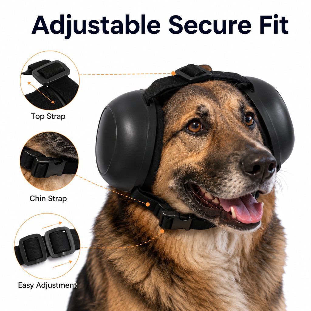 Ortekor Dog Noise-Reducing Ear Muffs for Fireworks, Thunderstorms & Grooming - Adjustable Anxiety Comfort Ear Protection for Medium & Large Dogs