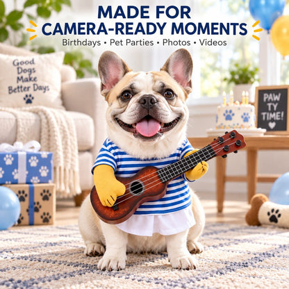 Ortekor Funny Guitar Player Dog Costume with Fake Arms & Guitar - Halloween Party Outfit for Instant Photo-Ready Fun