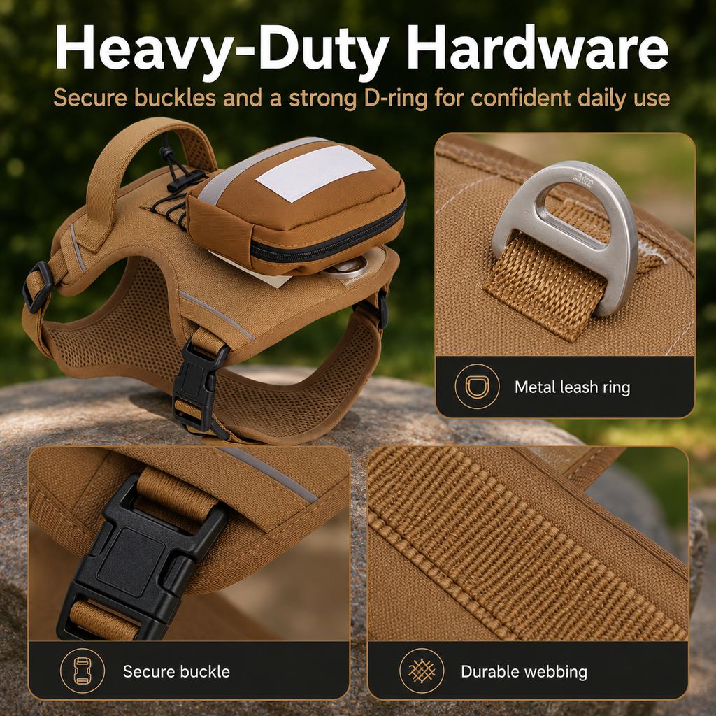 Ortekor Tactical Dog Harness with Storage Pouch for Daily Walks, Training & Hiking - Breathable Control Vest with Handle
