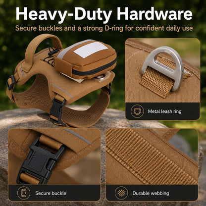Ortekor Tactical Dog Harness with Storage Pouch for Daily Walks, Training & Hiking - Breathable Control Vest with Handle