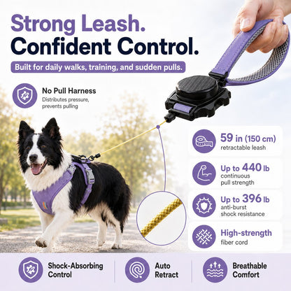 Ortekor 2-in-1 No Pull Dog Harness with Built-in Retractable Leash - Safe & Comfortable Control for Daily Walks & Outdoor Adventures