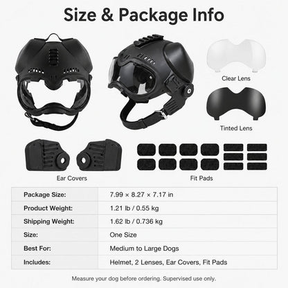 Ortekor K9 Tactical-Style Dog Helmet with Goggles for Hiking & Outdoor Training - Helps Shield Eyes from Wind, Dust & Trail Debris
