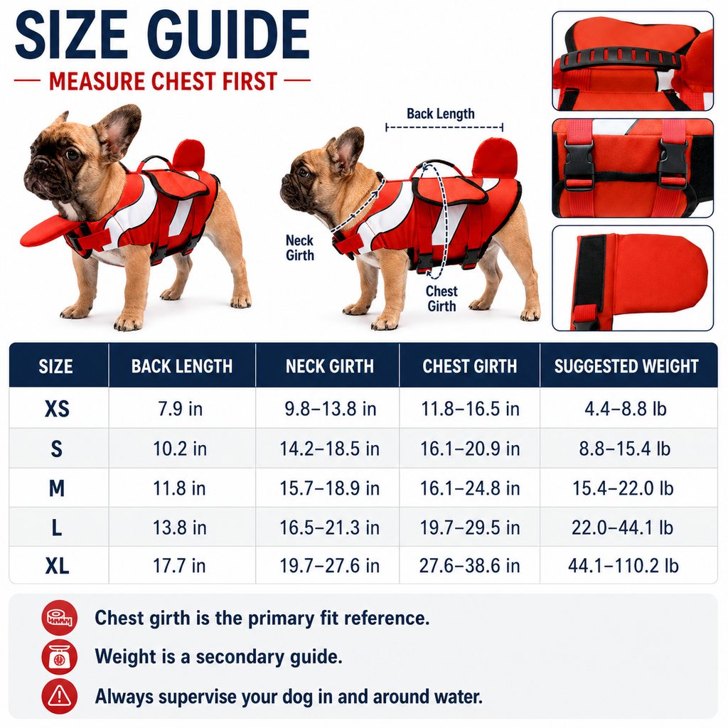 Ortekor French Bulldog Life Jacket for Pool, Beach & Boating - Adjustable Flotation Vest with Chin Support & Grab Handle