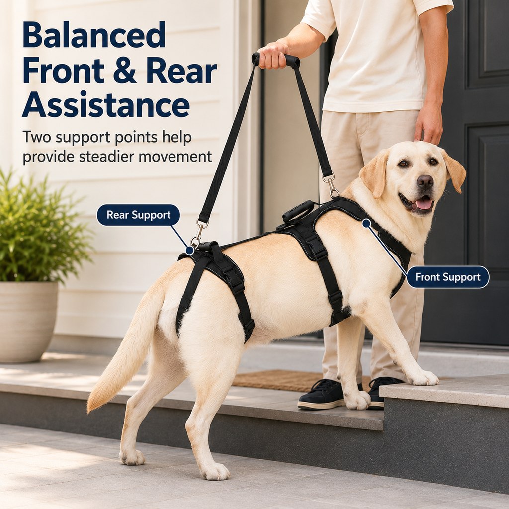 Ortekor Full-Body Dog Lift Harness for Large Dogs - Front & Rear Mobility Support for Stairs, Car Ramps and Weak Hind Legs