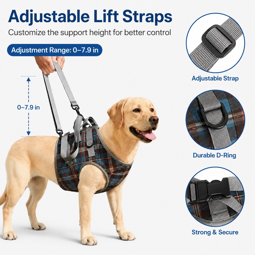 Ortekor Dog Mobility Support Harness for Stairs & Cars - Front or Rear Lift Assist for Weak Legs