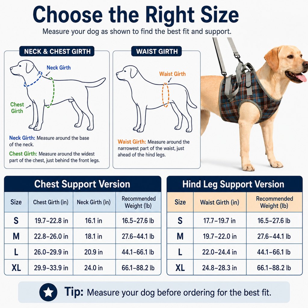 Ortekor Dog Mobility Support Harness for Stairs & Cars - Front or Rear Lift Assist for Weak Legs