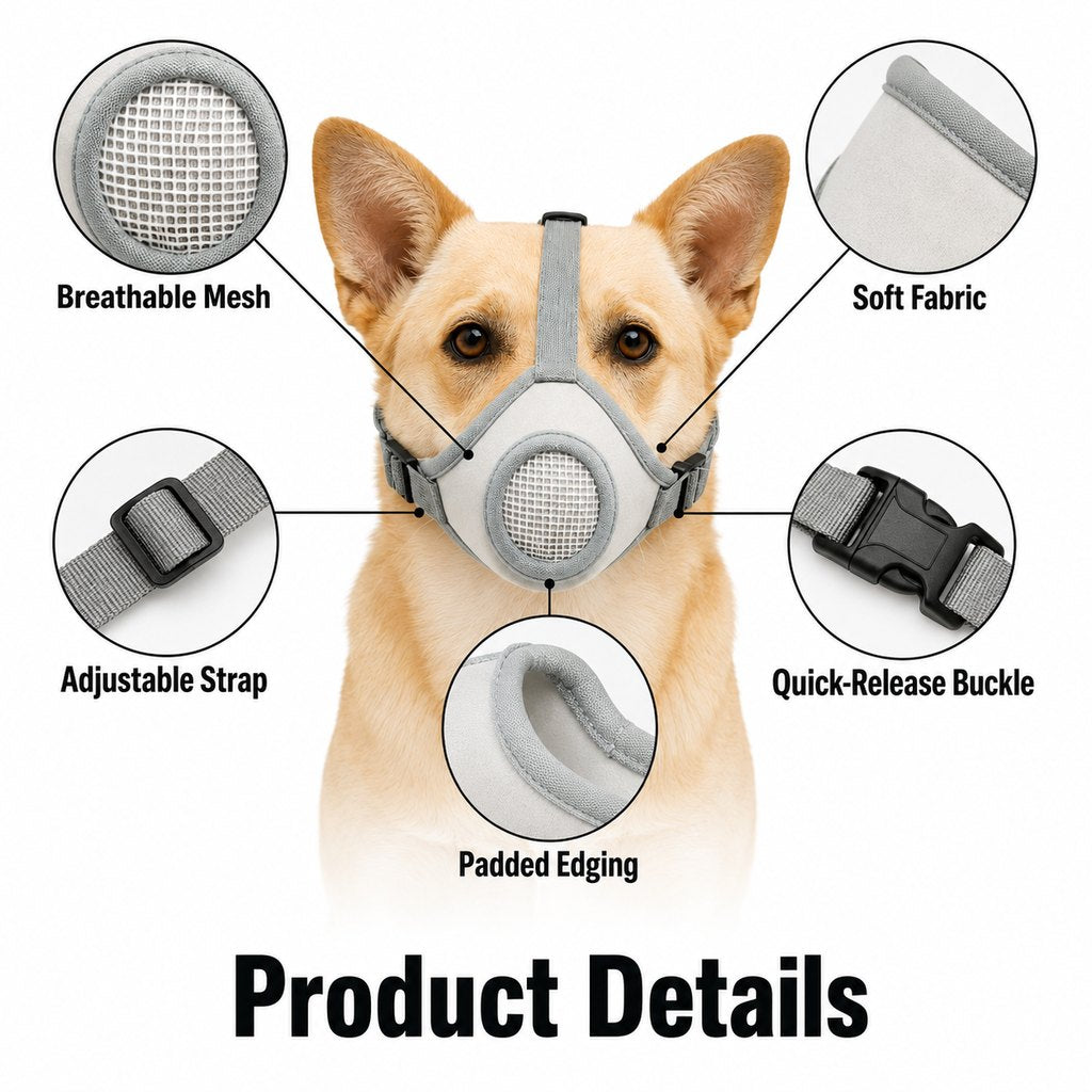 Ortekor Breathable Dog Muzzle for Walks, Grooming & Vet Visits - Soft Adjustable Mesh Muzzle to Help Reduce Biting, Chewing & Barking